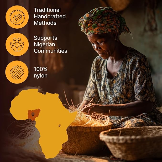 Nubiana African Net Sponge Authentic - 45 Inch Exfoliating Body Sponge from Nigeria - Natural Bath Sponge for Smooth Soft Skin - Long Lasting Quick-Drying - Single Pack (Wine Red)