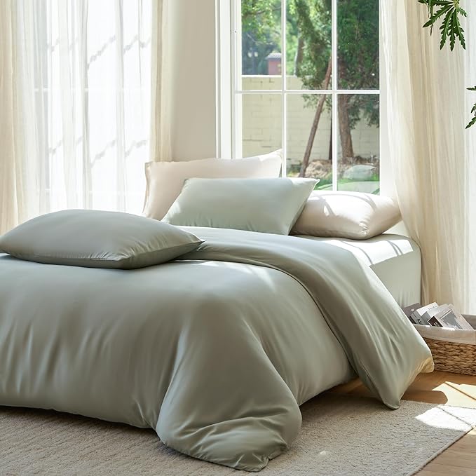 DOZ Duvet Cover Set, 100% Viscose derived from Bamboo, Organically Grown, Buttery Soft, Cooling Duvet Covers, High GSM, 1 Duvet Cover and 1 Pillowcase, 70"x90" (Sage, Twin/Twin XL)