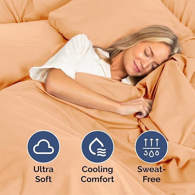 Queen Size 4 Piece Sheet Set - Extra Soft, Breathable & Cooling Sheets - Hotel Luxury Durable Bed Sheets for Women & Men - Deep Pockets, Easy-Fit & Wrinkle-Free Sheets - Peach Oeko-Tex Bed Sheet Set