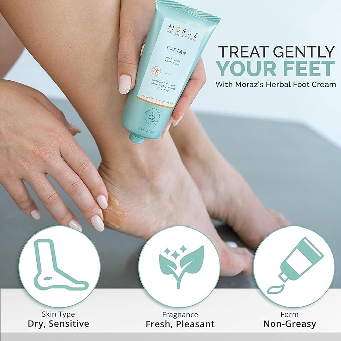 Moraz Caftan Polygonum Foot Cream for Dry Cracked Heels and Feet with 75% Polygonum Extract – Non-greasy, Fast-absorbing Intensive Foot Moisturizer for Dry Cracked Feet, Vegan, Paraben Free, 8.5 Fl Oz