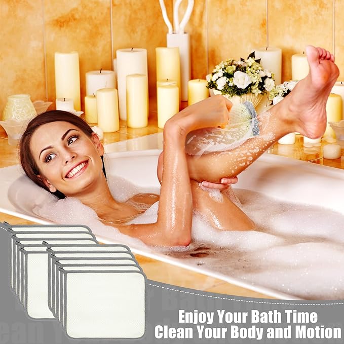 Tatuo 10 Packs Exfoliating Wash Cloths for Body and Face Facial Bath Scrub Soft Weave Loofah Towel Exfoliate Bath Towel Remove Dead Skin Wash Cloth for Women Man (Gray Edge)