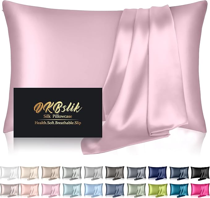 Silk Pillowcase for Hair and Skin, Mulberry Silk Pillow Cases Queen Size, Soft Anti Acne Cooling Sleep Both Sides Natural Silk Satin Pillowcases with Hidden Zipper, Gifts for Women Men, Light Pink