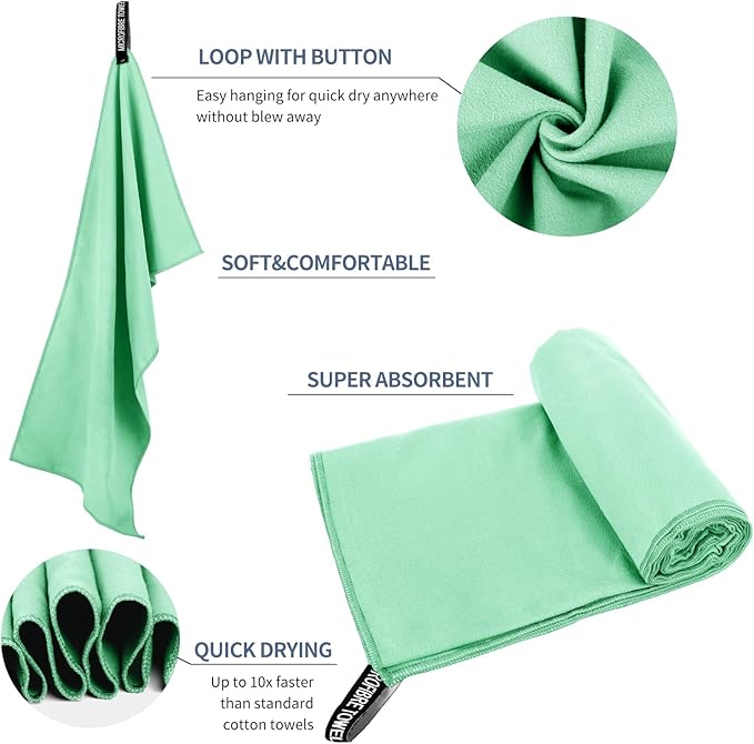 Microfiber Travel Towel, Soft Lightweight Quick Dry Towel, Super Absorbent Compact Travel & Sports & Beach Towels for Camping, Backpack, Gym, Swimming, Yoga, Hiking (L:24"×48" -MintColor)