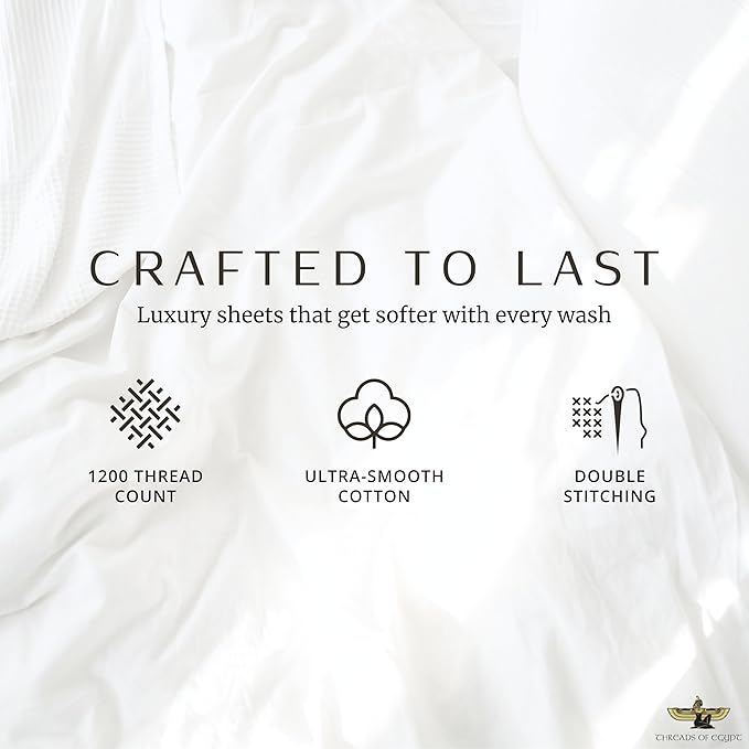 100% Egyptian Cotton Sheets Split King Size | 1200 Thread Count | CEA Gold Seal Certified | Ultra Soft | Cooling for Hot Sleepers | 18" Deep Pocket | Split King Size [White]