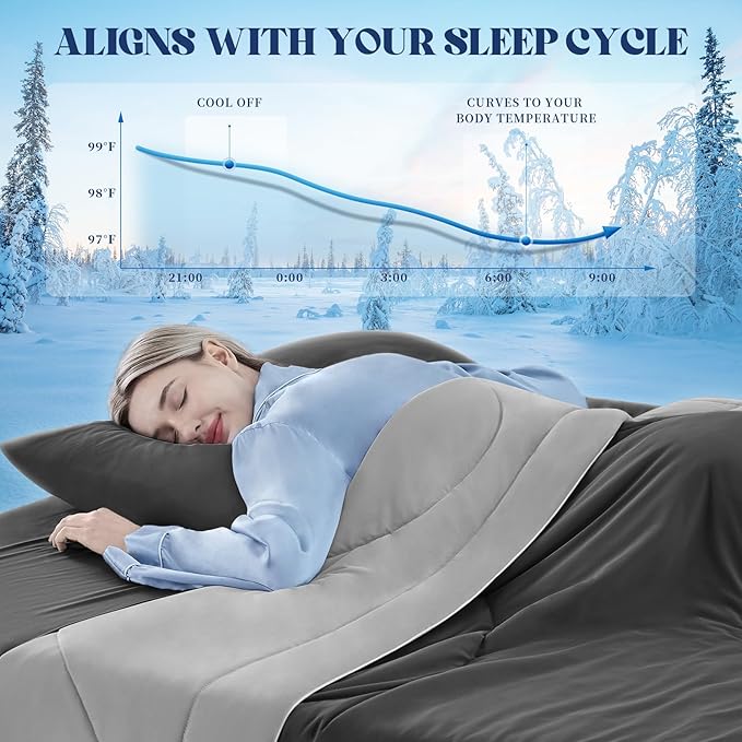 Cooling Comforter King Size, Double-Sided Cooling Blanket for Hot Sleepers & Night Sweats, Arc-Chill Q-Max > 0.4 Breathable Ice Blanket, Lightweight Cold Comforter (108''x90'', Dark Grey)
