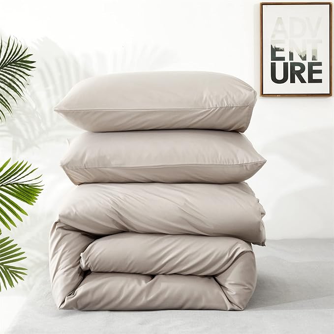 Cottonight Beige Coffee Comforter Set Full Khaki Bedding Comforter Set Solid Blanket Quilts Beige Modern Soft Breathable Taupe 3 Piece Classic Stylish Bedding Set for Full Bed