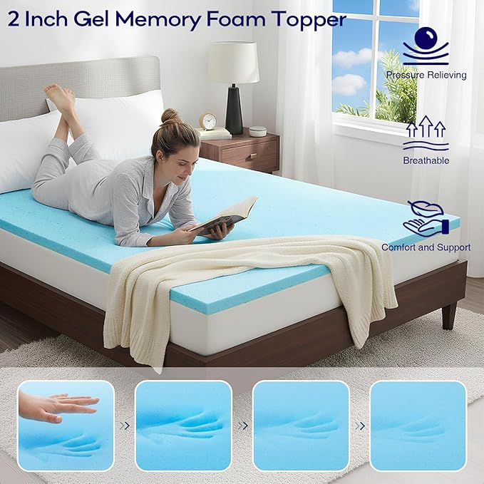 OLANLY Dual-Layer 4 Inch Cal King Size Memory Foam Mattress Topper for Back Pain, 2 Inch Cooling Pillow Top Mattress Pad Cover and 2 Inch Gel Memory Foam Topper, Deep Elastic Pocket, Black