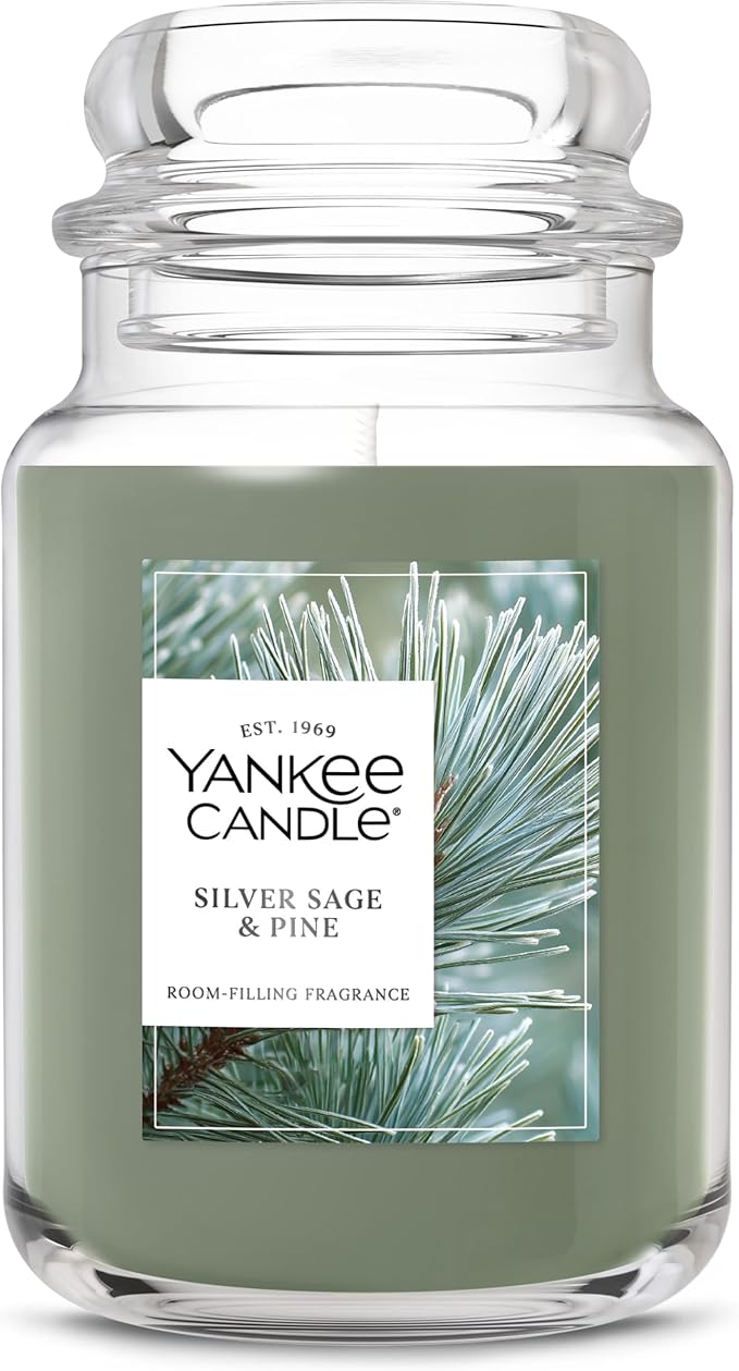 Yankee Candle, Silver Sage & Pine Fall Scented Candle, 22oz Large Jar with up to 150 Hour Burn Time