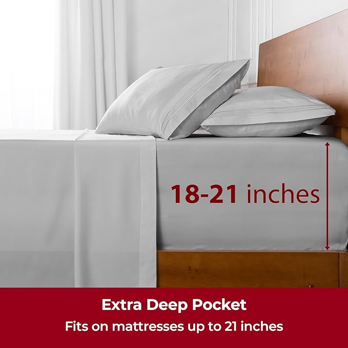 Mellanni Extra Deep Twin Sheets - 3 PC Iconic Collection Bedding - Hotel Luxury, Ultra Soft, Cooling Bed Sheets - Wrinkle, Fade, Stain Resistant (Twin, Light Gray)