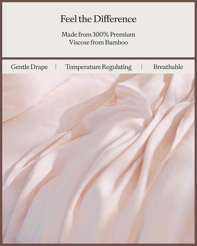 Cozy Earth Luxury Duvet Cover Queen - 100% Viscose from Bamboo - Ultra-Soft, Cooling & Lightweight Duvet Cover - Temperature-Regulating Bedding with Concealed Zip & Interior Snap Closures - Peony