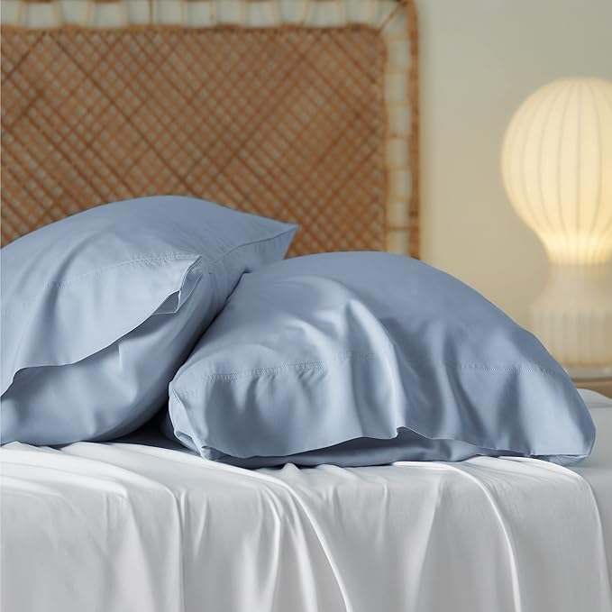Bedsure Pillow Cases Standard Size, Cooling Pillow Cases, Rayon Derived from Bamboo Grey Blue Pillowcases Standard Set of 2, Breathable & Soft Bedding Pillow Cover with Envelope Closure, 20x26 Inches