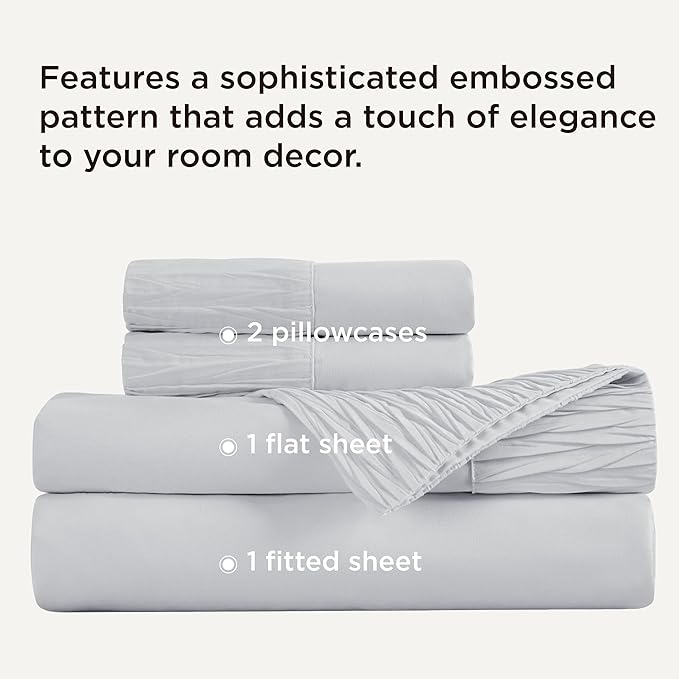 Bedsure California King Sheet Sets - 4 Pieces Soft Cal King Sheets - Breathable & Cooling - Hotel Luxury - Easy Care Polyester Microfiber Bedding for Women, Men, Light Grey