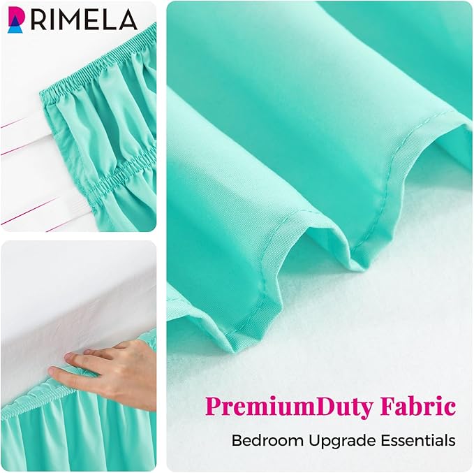 RIMELA Spa Blue Bed Skirt Queen Size 15 Inch Drop, Elastic Bed Skirting for Bed Base and Frame, Bedding Dust Ruffle Easy to Install, Lightweight Wrap Around Adjustable Bedskirt
