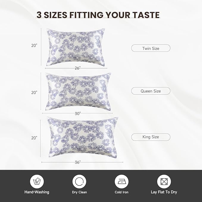 THXSILK Dandelion Style 6A+ Grade Mulberry Silk Pillowcase for Hair and Skin, 22 Momme Silk Pillow Case with Hidden Zipper, Organic Silk Pillowcase Standard Size 20x26 inches, 1PC, Dandelion