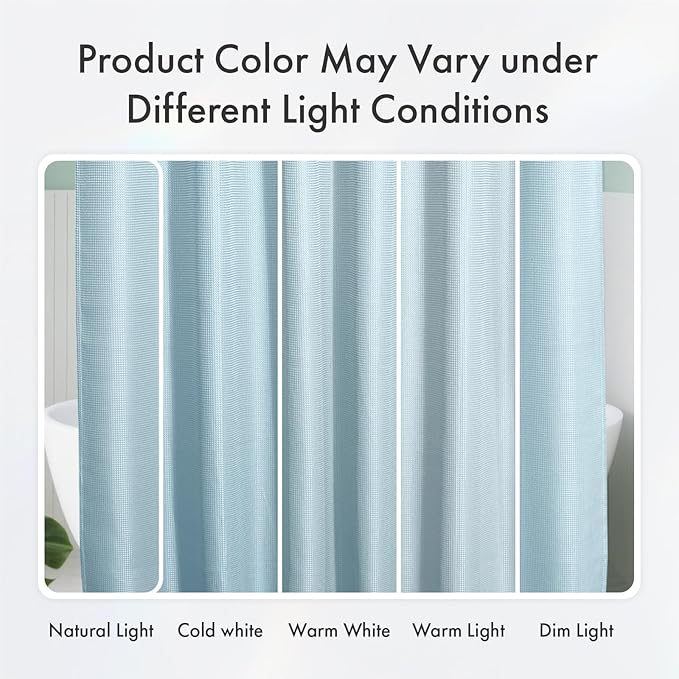 AmazerBath Fog Blue Shower Curtain Waffle Textured, Fabric Shower Curtain Misty Blue Thick Heavy Duty 240GSM Hotel Quality Bathroom Shower Curtains, Premium Polyester, 72 x 72 Inches