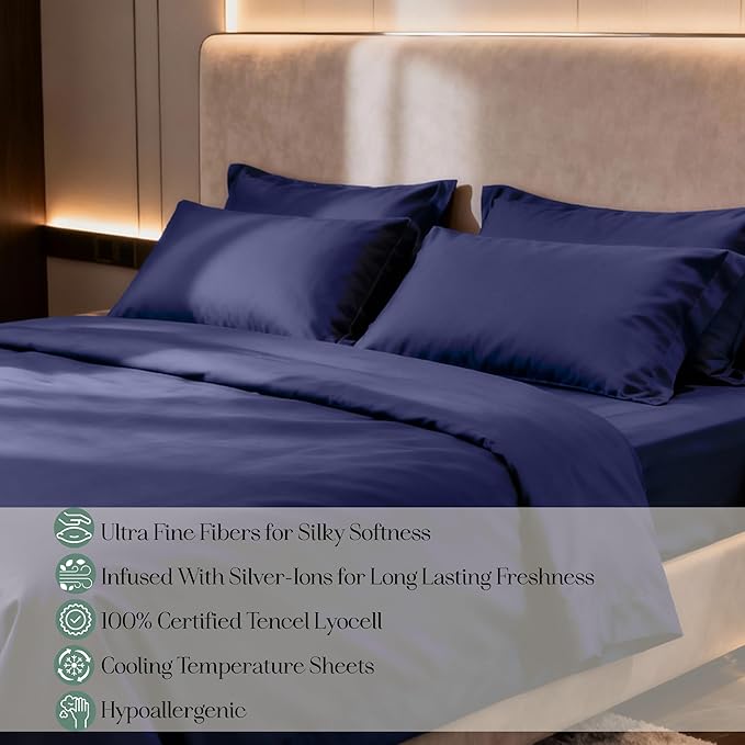 CASILVA Eucalyptus Sheets - Infused with Silver for Anti-Odor, Softer Than Silk Fibers, More Cooling Than Cotton - Perfect for Hot Sleepers & Sensitive Skin - 100% Tencel Lyocell - King Sheet Set