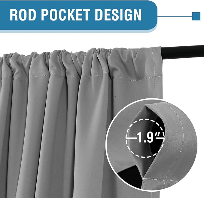 H.VERSAILTEX 100% Blackout Curtains for Bedroom Thermal Insulated Curtains & Drapes Blackout Curtains 84 Inches Long Rod Pocket Curtains for Living Room with Black Liner 2 Panels Set, Dove Grey