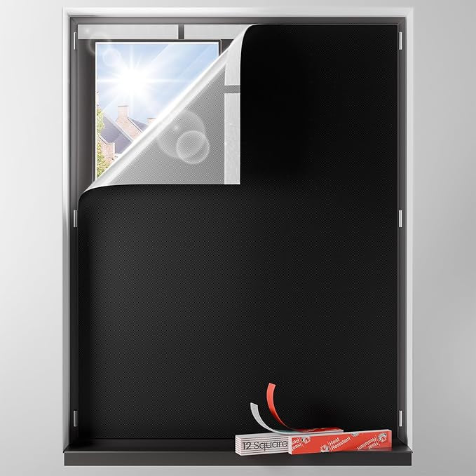 Sumobaby Blackout Curtains for Bedroom Portable 63"x60",No Drill Blackout Shades with Upgraded Hook&Loop Tapes,100% Black Out Window Cover,Thermal Insulated Blinds for Bedroom,Nursery(1 Panel,Black)