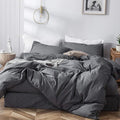 MooMee Bedding Duvet Cover Set 100% Washed Cotton Linen Like Textured Breathable Durable Soft Comfy (Heathered Dark Grey, Super King Plus 120"x120")