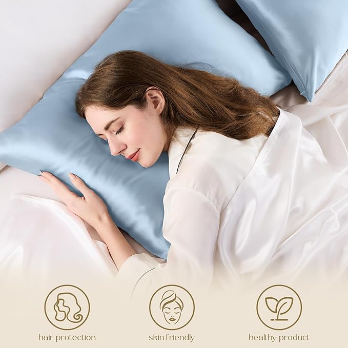 ZIMASILK 100% Pure Mulberry Silk Pillowcase for Hair and Skin Health,Soft and Smooth,Both Sides Premium Grade 6A Silk,600 Thread Count,with Hidden Zipper,1pc(Standard 20''x26'',Light Blue)