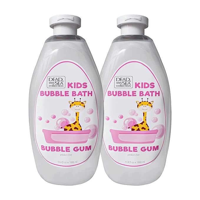 Dead Sea Collection Bubble Bath Kids with Bubble Gum Scent - Cleansing and Moisturizing Liquid Bath Pure Dead Sea Minerals - Pack of 2 Large Bottles (67.6 fl.oz)
