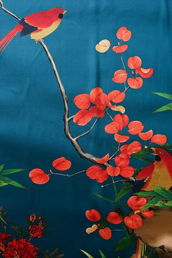 Women's Silk Kimono Robe Long Bathrobe Nightgown 100% Mulberry Silk for Women - Classic Floral Pattern
