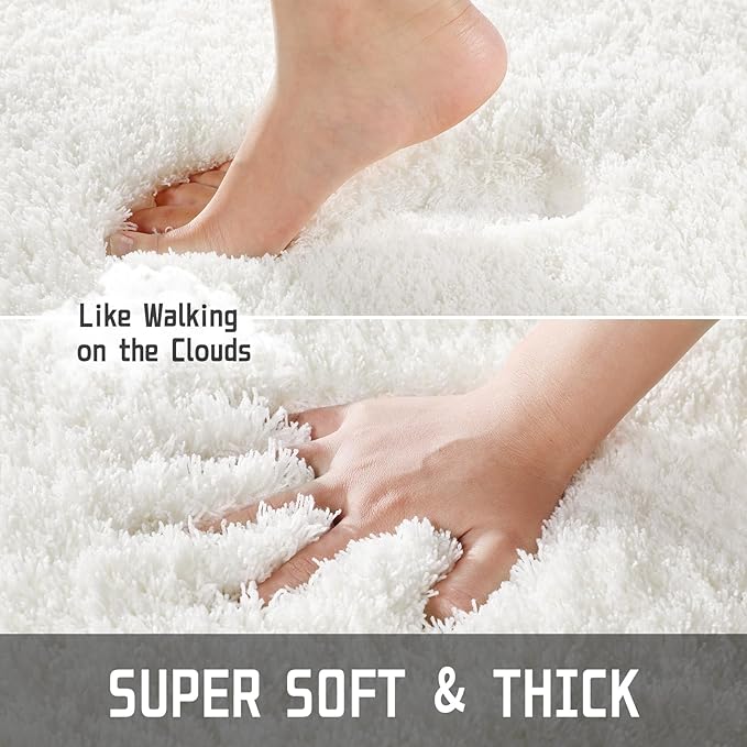 Yimobra Bath Rugs for Bathroom 32x20, Ultra Soft and Water Absorbent Bath Mats, Non Slip Plush Shower Mat Outside, Microfiber Thick Matts for Bathroom Floor/Tub, Machine Washable, Off White