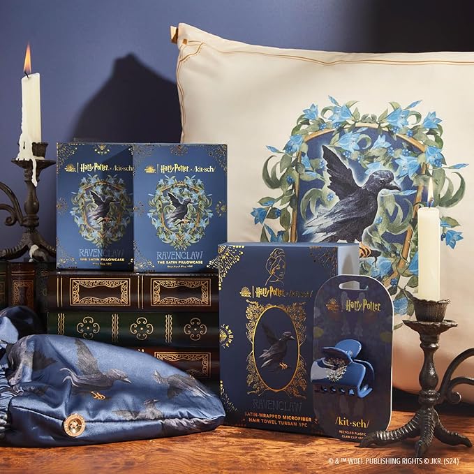 Kitsch Harry Potter x Satin Microfiber Hair Towel Wrap for Women - Super Absorbent, Quick Dry, Anti-Frizz, for Long & Short Hairs, Turbans for Women, Hair Wrap - Hufflepuff - Ravenclaw