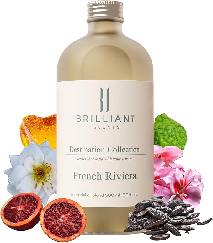 Brilliant Scents French Riviera Fragrance Oil 200ml - Premium Diffuser Oil for Home, Office, Hotels - Long Lasting, Plant-Based, Meets IFRA Standards, USA-Made - Blood Orange, Jasmine, Tonka Bean