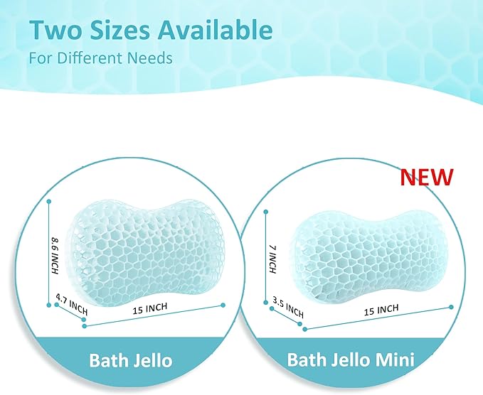 Sunlit Bath Jello Mini Gel Bath Pillows, Lumbar Pillow for Bathtub, Back Support Pillow, Gel Pillow with Non-Slip Suction Cups for Lumbar, Back Rest Support, Ice Blue