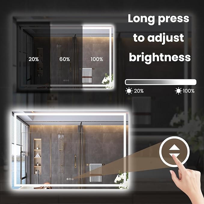 60"X30" LED Bathroom Mirror with Front Lights and Backlit, Anti-Fog, Dimmable, Shatter-Proof Tempered Glass, Lighted Bathroom Vanity Mirror for Wall with 3 Colors, Memory Function