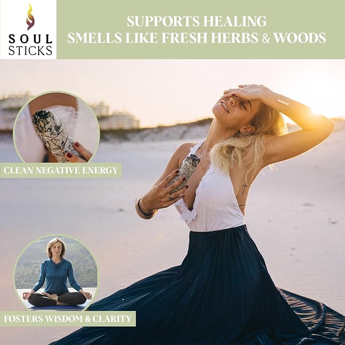 SOUL STICKS 4 Inch 50 Pack Organic California White Sage Smudge Sticks Bulk for Home Cleansing, Negative Energy Removal, Good Energy Meditation & Smudging Rituals | Pure Sage Bundles