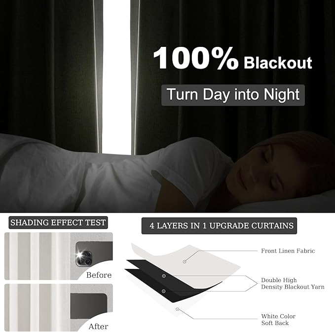 Topfinel 94 Inches Long Full Blackout Linen Curtains for Bedroom, Pinch Pleated Sound Block Curtains, Beige Decorative Elegant Farmhouse Lined Drapes 2 Panels Set for Living Room Sliding Door