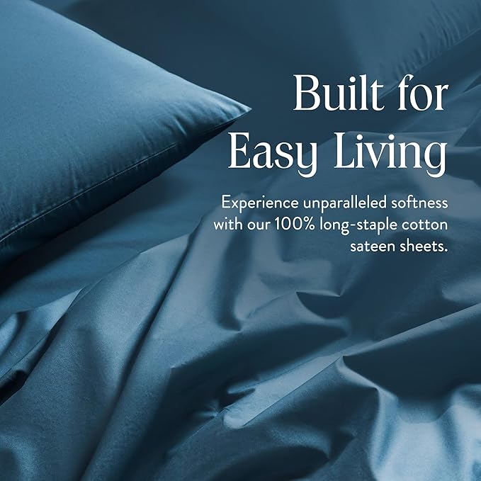 Brooklinen Luxury Sateen Duvet Cover - 100% Cotton, King/California King Size in Abyss Blue with Extra-Long Corner Ties and Button Closure - Best King/Cali King Duvet Covers
