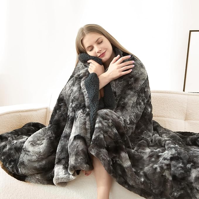 Heated Blanket Faux Fur & Sherpa Full Size, Safe Electric Blanket ETL & FCC Certified, Soft Warm 6 Heating Levels & 10 Hours Auto-Off, Machine Washable, 72"x84" Dark Grey