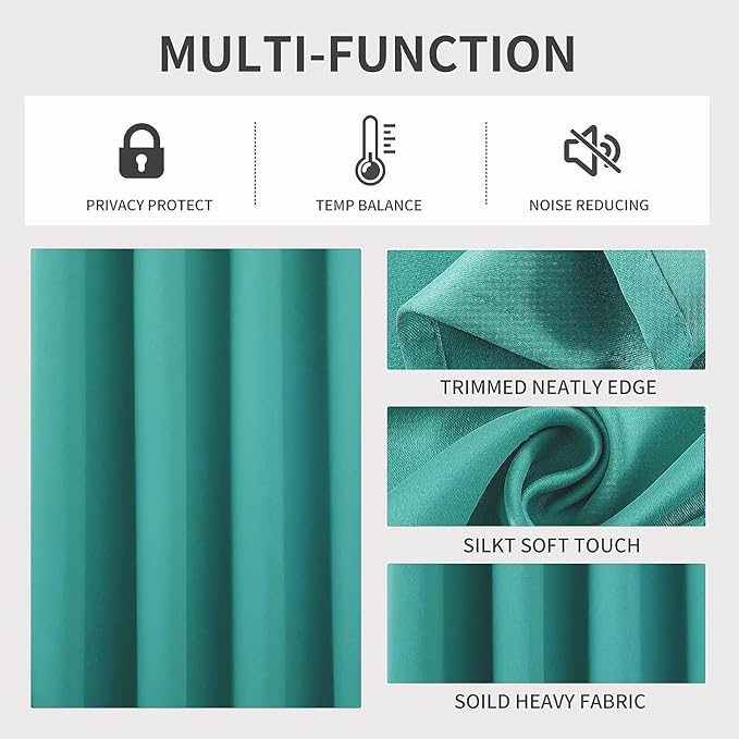 Joydeco Blackout Curtains 63 Inch Length 2 Panels Set, Thermal Insulated Long Curtains& Drapes 2 Burg, Room Darkening Grommet Drapes for Living Room Bedroom Window (W52 x L63 Inch, Peacock Blue)