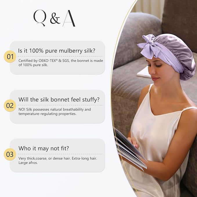 ZIMASILK 100% Mulberry Silk Bonnet for Sleeping Women Long Hair Double Layer Silk Hair Wrap with Tie Band Stay On Head (1Pc, Blackish Green)