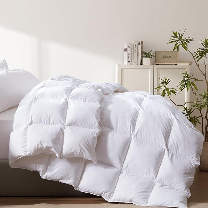 Cosybay Heavyweight Full Size Feather Down Fiber Comforter - White Thicker Winter Duvet Insert, Ultra Soft 100% Cotton Cover, Luxury Hotel Bedding with Corner Tabs, 82"x86"