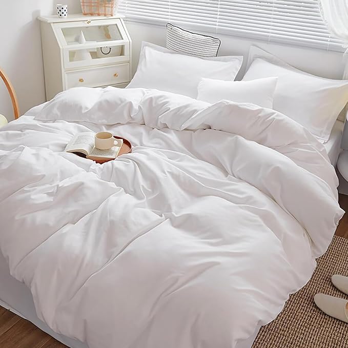 Cottonight White Comforter Set King Bedding Comforter Set Plain Solid Color Blanket Quilts Soft Breathable Pure White Bedding Set for Women Men Hotel Quality King Bed