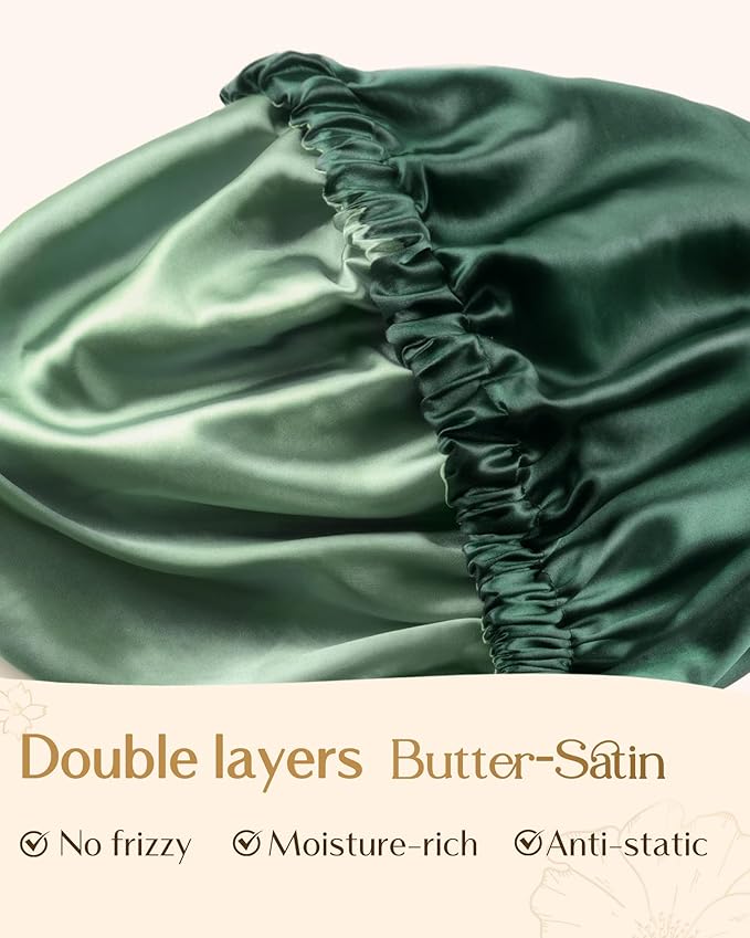 YANIBEST Adjustable Silk Bonnet Double Layer Satin Bonnet Hair Bonnet for Sleeping Bonnets for Women Hats Curly Natural Hair, Sage
