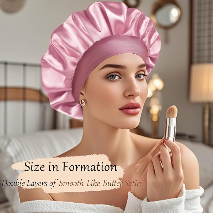 Satin Silk Bonnet for Sleeping, Soft Satin Lined Hair Bonnet for Women, Double Layer Sleep Nightcap
