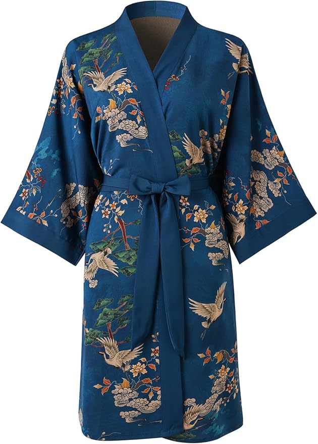 Ledamon Women's Kimono Short Robe for Women - Pocket Floral Bathrobe Nightgown