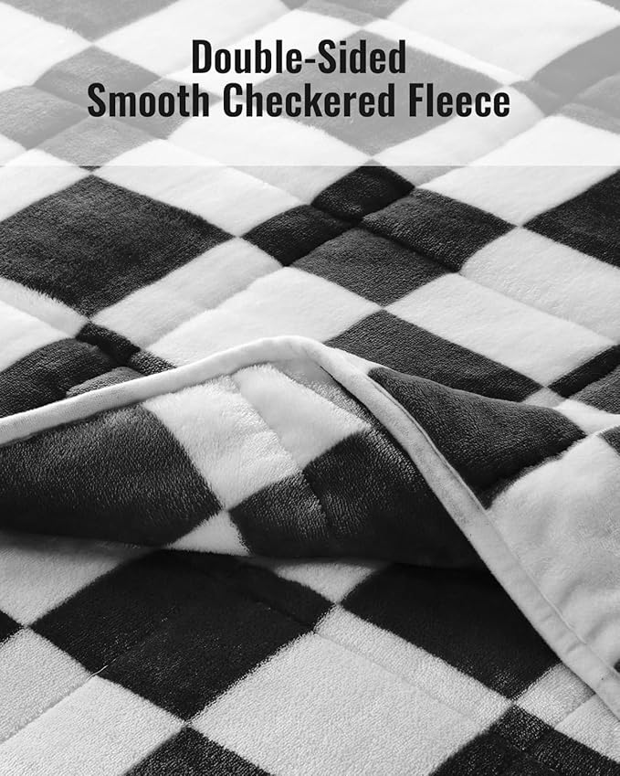 Uttermara Weighted Blanket Full Size(12lbs, 48" x 72", Plaid Black), Double Side Premium Soft Flannel Fleece Weighted Throw Blanket, Reversible Checkerboard Print Heavy Blanket for Adults Couch Bed