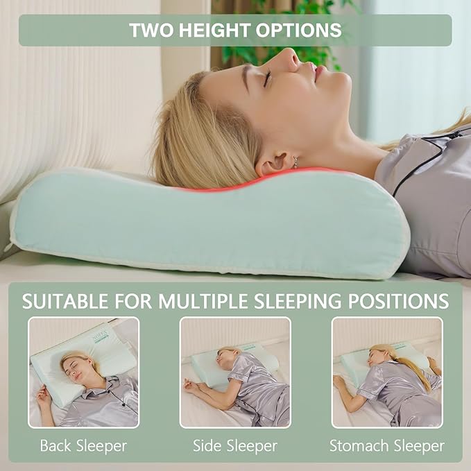 Cervical Neck Pillow for Neck Pain Relief, Contour Memory Foam Pillows, Cooling Ergonomic Pillows for Sleeping Side, Back & Stomach Sleepers, Breathable Bed Pillows Neck Support, Medium Soft