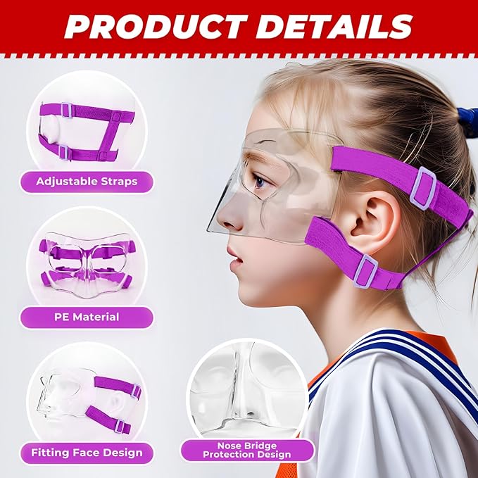 WR01B Girls Nose Guard for Broken Nose Adjustable Basketball Soccer Sports Face Mask with Padding for Youth Teens