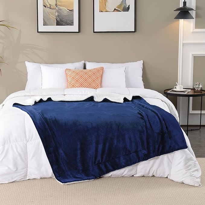 SOCHOW Sherpa Fleece Throw Blanket, Double-Sided Super Soft Luxurious Plush Blanket Twin Size, Navy Blue(60/inch X80/'')