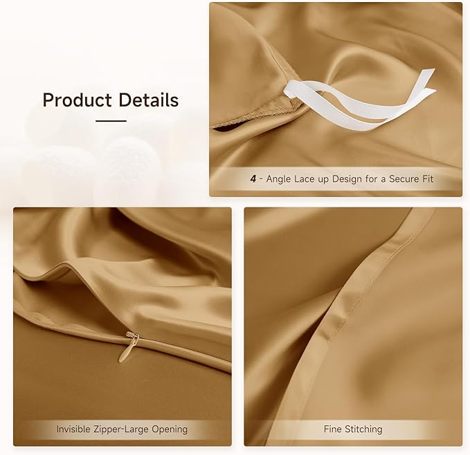 THXSILK 100% Pure Mulberry Silk Duvet Cover Set 3 Piece, 6A+ Grade Luxury Soft Bedding Silk Sheets for Hair and Skin, 1 Pcs Quilt/Comforter Cover with 2 Zippered Pillowcases (Metallic Gold, Twin)