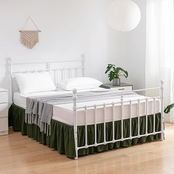 Bed Skirt King Size Ruffled Bed Skirts with Split Corners, 16 Inch Drop Dust Ruffle Bed Skirt with Platform, Green, King - 16" Drop