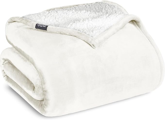 Bare Home Sherpa Fleece Blanket - Twin/Twin Extra Long - Blanket for Bed, Sofa, and Couch - Warm & Lightweight - Fluffy & Soft - Reversible (Twin/Twin XL, Cream)
