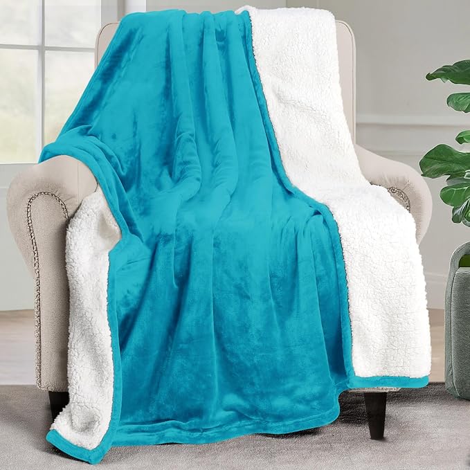 Utopia Bedding Sherpa Blanket Throw Size (Turquoise, 50x60 Inches) - Soft Lightweight Plush Fleece Reversible Blanket for Bed, Sofa, Couch, Camping and Travel